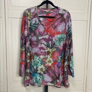 Soft Surroundings Womens First Bloom Tunic Top Sz 2X Beachy Vacation Stretch